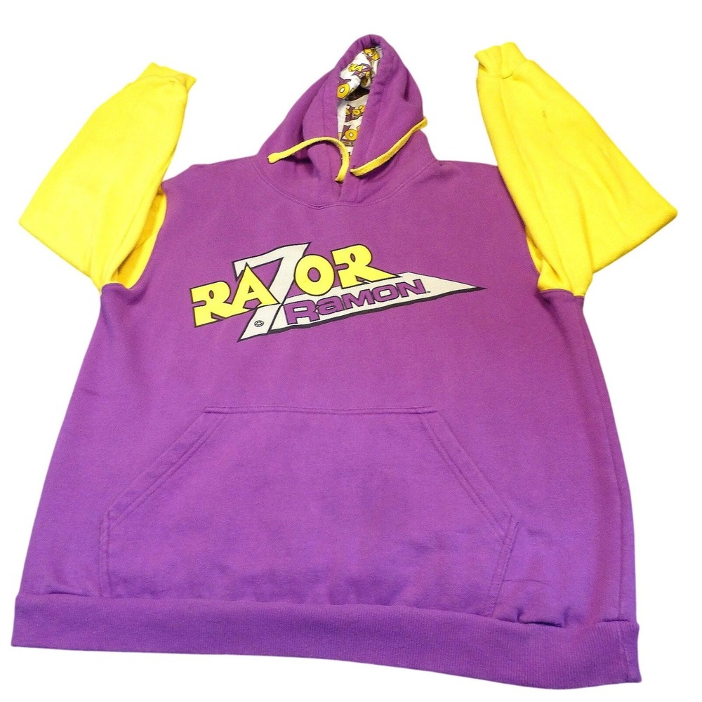 WWE Authentic Razor Ramon Hoodie Purple Yellow Wrestling Sweatshirt Mens L